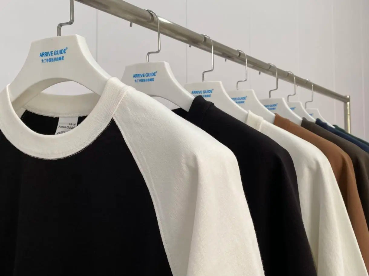 Mens 100% Heavy Cotton T-Shirt 300gsm Oversized Casual Stitching Color Tee Round Neck Loose Fit Knitted Tops Fashion Streetwear