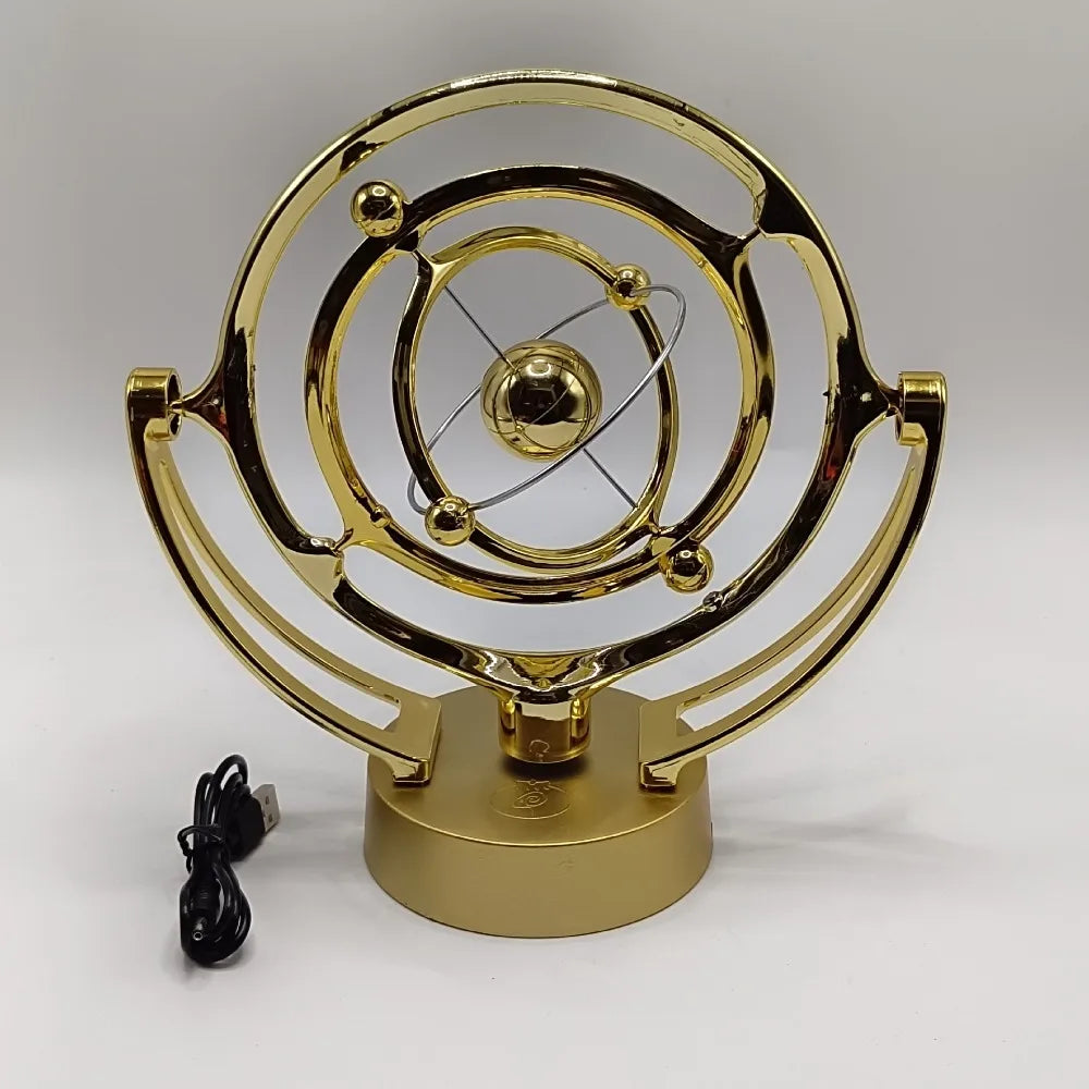 Portable Rotating Magnetic Wobbler Gold/Silver with Base Earth Perpetual Motion Model USB Battery Dual Use