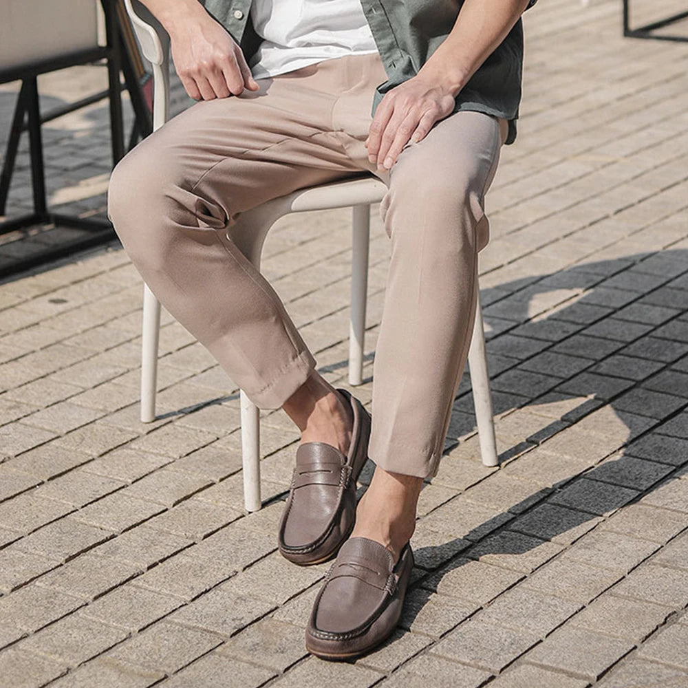 Vintage Full Grain Leather Men's Soft Loafers Handmade Wear-Resistant Genuine Leather Dress Shoes Casual Non-slip Outsole