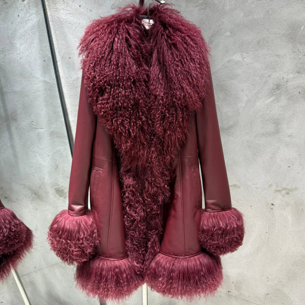 GO BALLISTIC YA Mongolia Sheep Fur Coat Women Real Leather Jacket Genuine Leather Coat