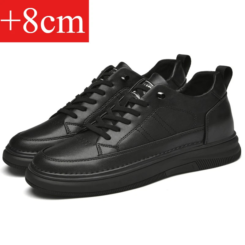 Spring Autumn Men's Inner Heightening Shoes Leather Sports Casual Shoes Invisible Height Increasing Shoes Men Sport Elevator 8CM