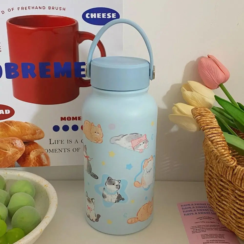 Water Bottle 900ml Insulated Water Bottle With Straw Leak-proof Portable Insulation Cup Hot Drink Cartoon Thermal Cup Student