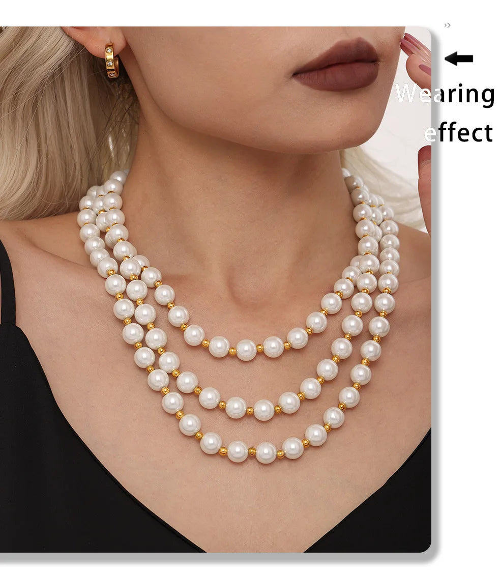Necklace for Women No Fade Clavicle Chain 12mm White Shell Beaded Stainless Steel Charm Female Jewelry Gift
