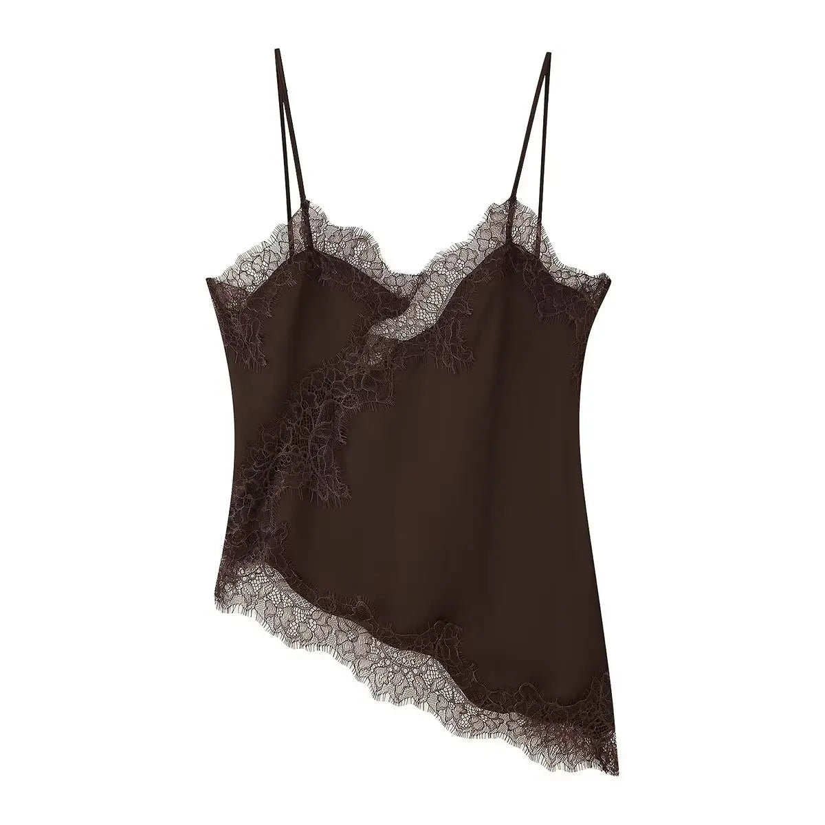 HH Summer Women Chic Sexy Lace Spliced Suspender Tops Woman V-neck Sleeveless Backless Hollow Asymmetrical Hem Design Top