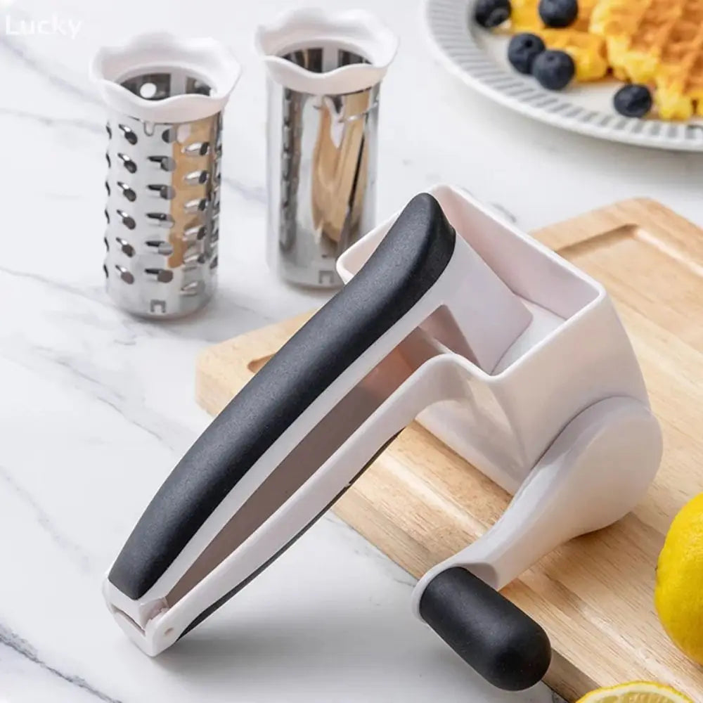 3-in-1 Hand-Cranked Cheese Grater Hand Crank Rotary Parmesan Cheese Shredder Stainless Steel Drum Handheld Chocolate Grater