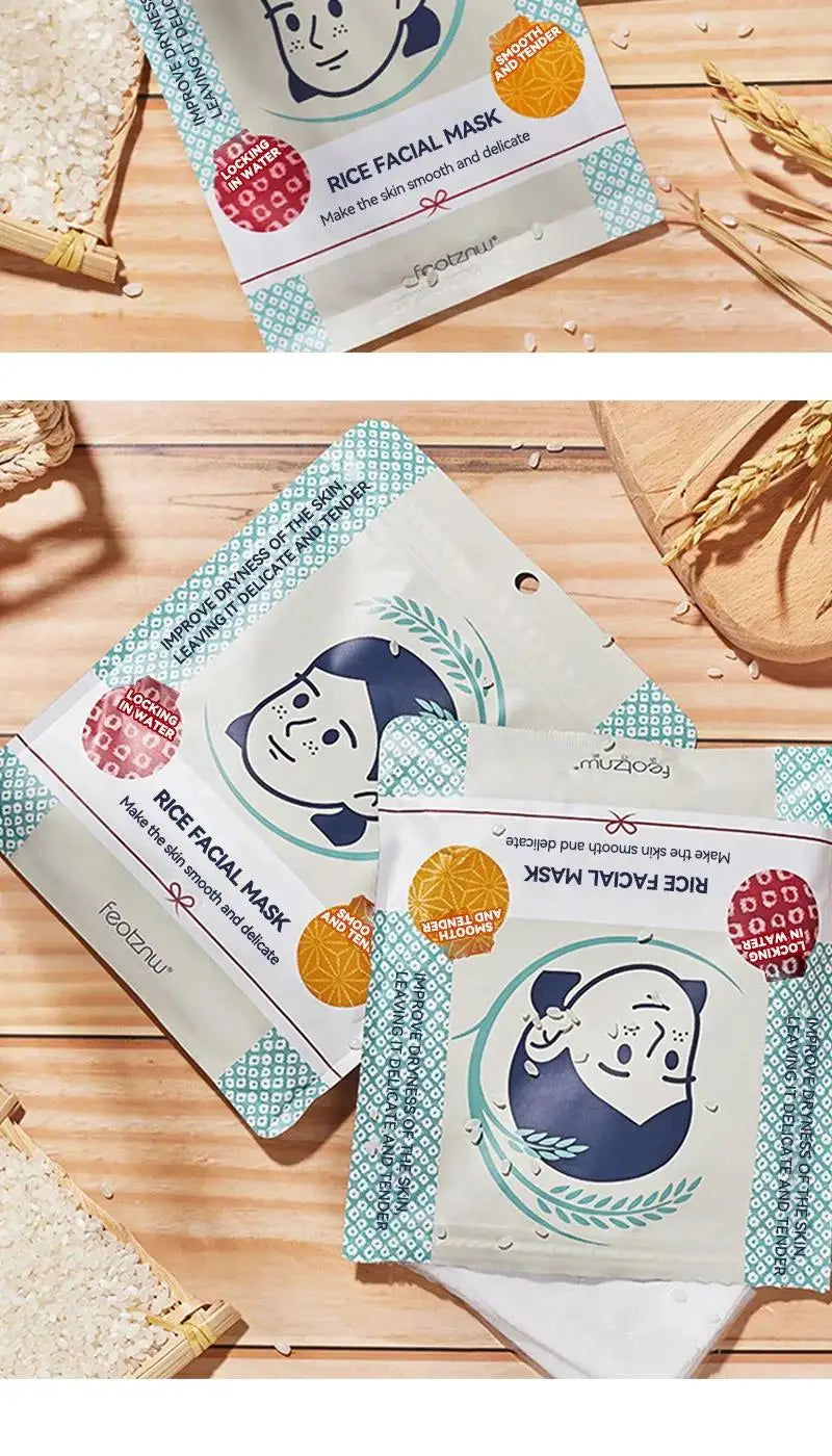5pcsSkin Care Moisturize Facial Mask Rice Raw Pulp Essence Shrink Pores Oil-Control Anti-Aging Whiten Korean Cosmetics Face Care
