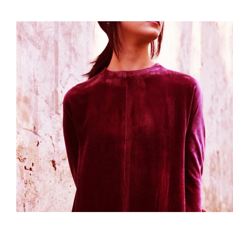 Light Luxury Natural Silk Velvet Women's Dress  Long Sleeve Long Floor-length Dress Temperament Elegant Casual Spring Autumn