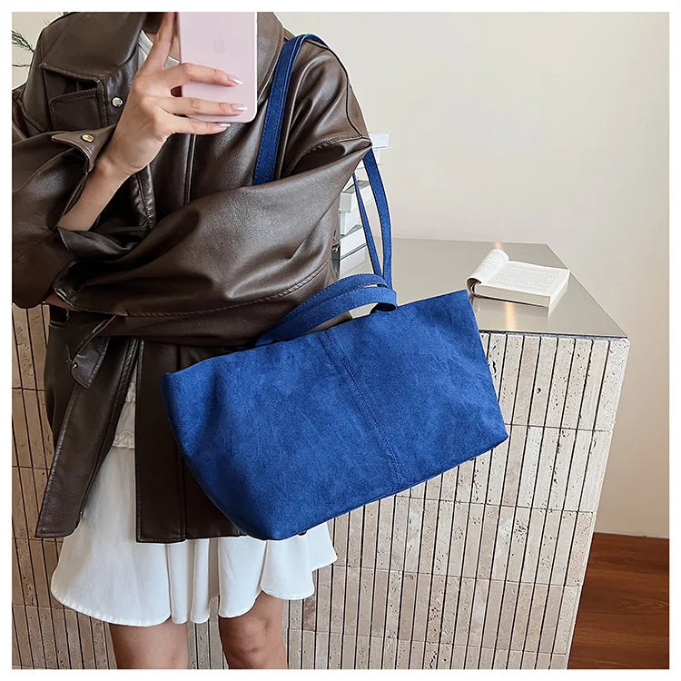Large Capacity Tote Women Bag Retro Faux Suede Shoulder Bag Quitting Designer Bags for Women Handbag Commuting Shopper Purses