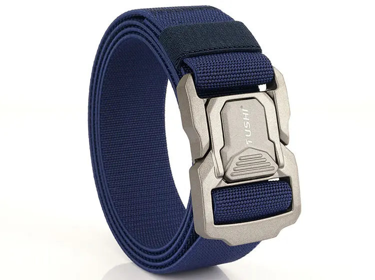 3.8cm Men's Tactical Elastic Belt Aluminum Alloy Quick Release Buckle Wear-Resistant Durable Belt for Tactical Pants Outdoor Hik