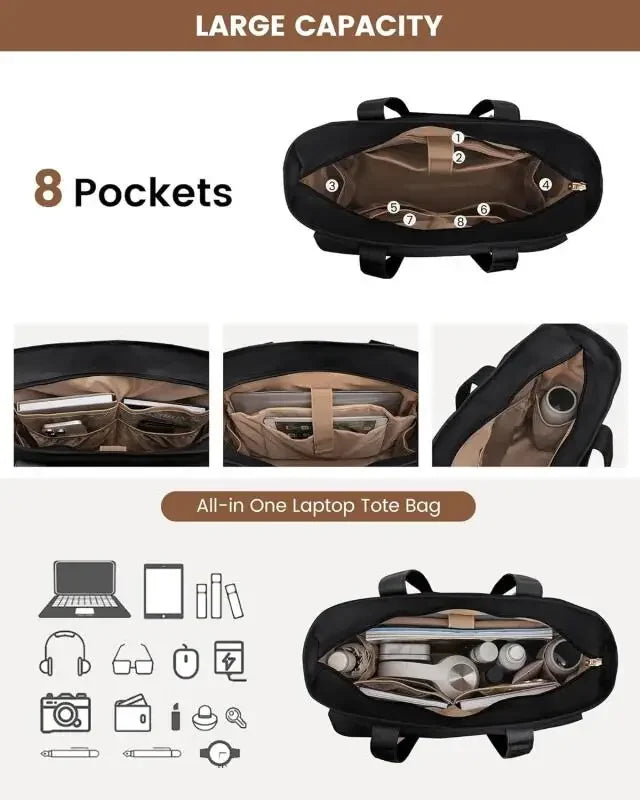 Women Laptop Tote Bag Large Capaci Handheld Shoulder Casual Crossbody Bag Commuter OL Inner Ket Nylon Fabric for 15.6 Inch Bag