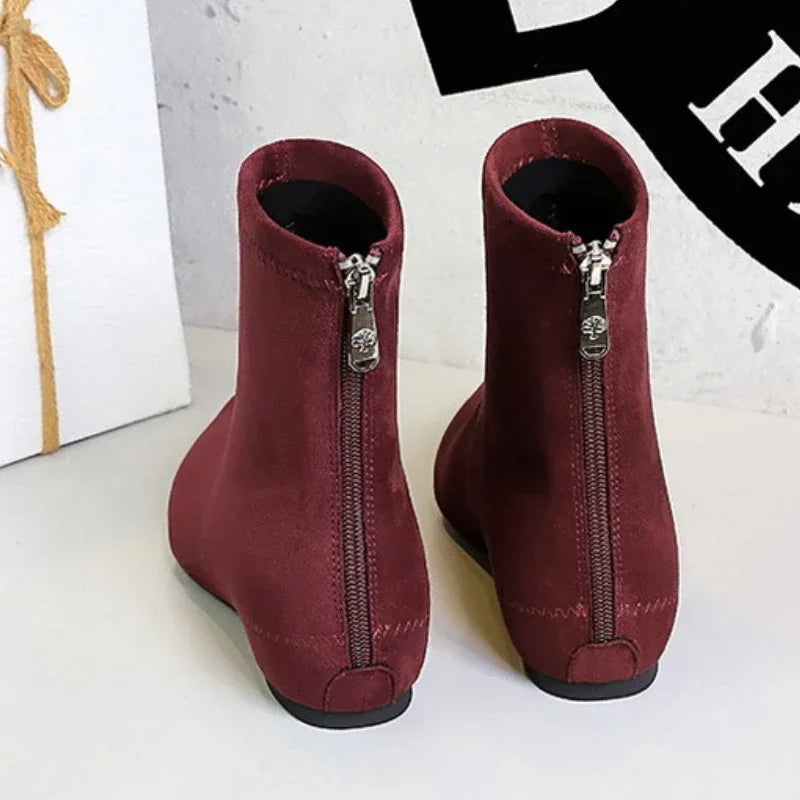 Women Red Pointed Toe Suede Ankle Boots Elegant Woman Inner Heel Short Boots 2024 Autumn Chic Office Female Keep Warm Short Boot