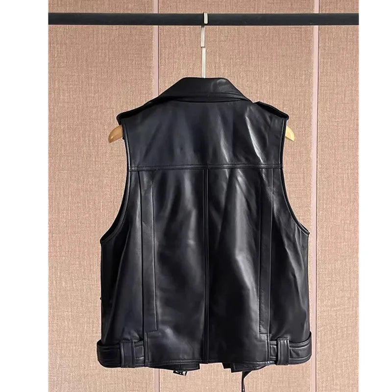 Women's Genuine Leather Vest Sheepskin Short Design Suit Collar Spring Autumn Fashion Outerwear