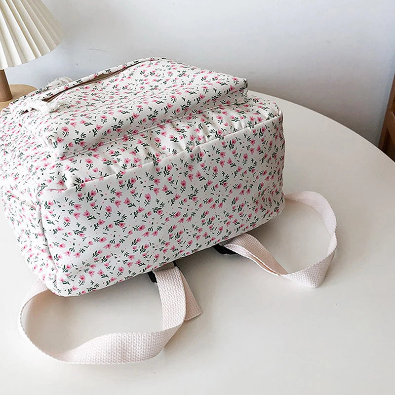 Student School Backpack Floral White School Bags For Teenage Girls Cute Women's Backpack Book Bag Nylon Rucksack