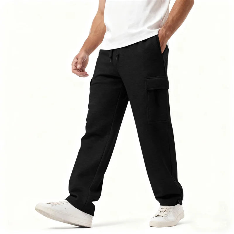 spring autumn Mens Sweatpants Straight Joggers Sports Streetwear Multi-pocket Pants Loose Drawstring casual Long Pants Men
