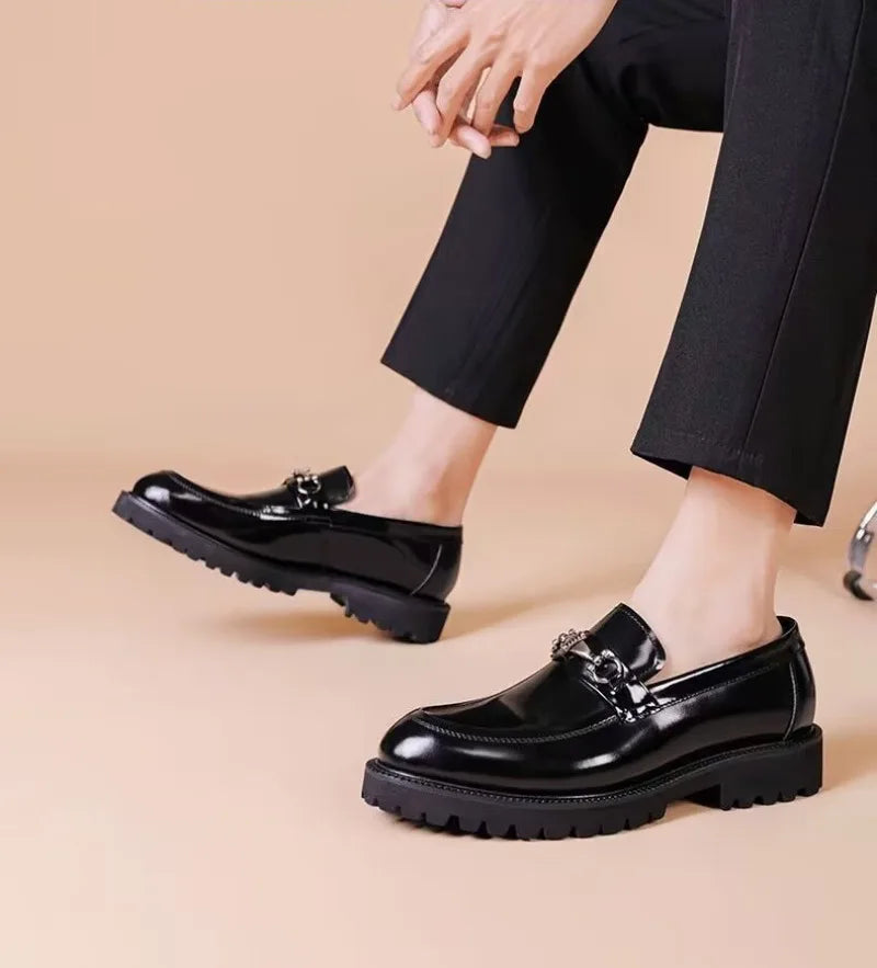 Men's Dress Leather Shoes Horse Street Buckle High Quality Men's Oxford Shoes Wedding Party Office Formal Shoe Large Size 38-48