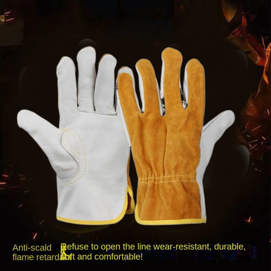1 Pair Security Protection Welding Gloves Safety Labor Protection Leather Work Gloves Soft Leather Heat Resistant
