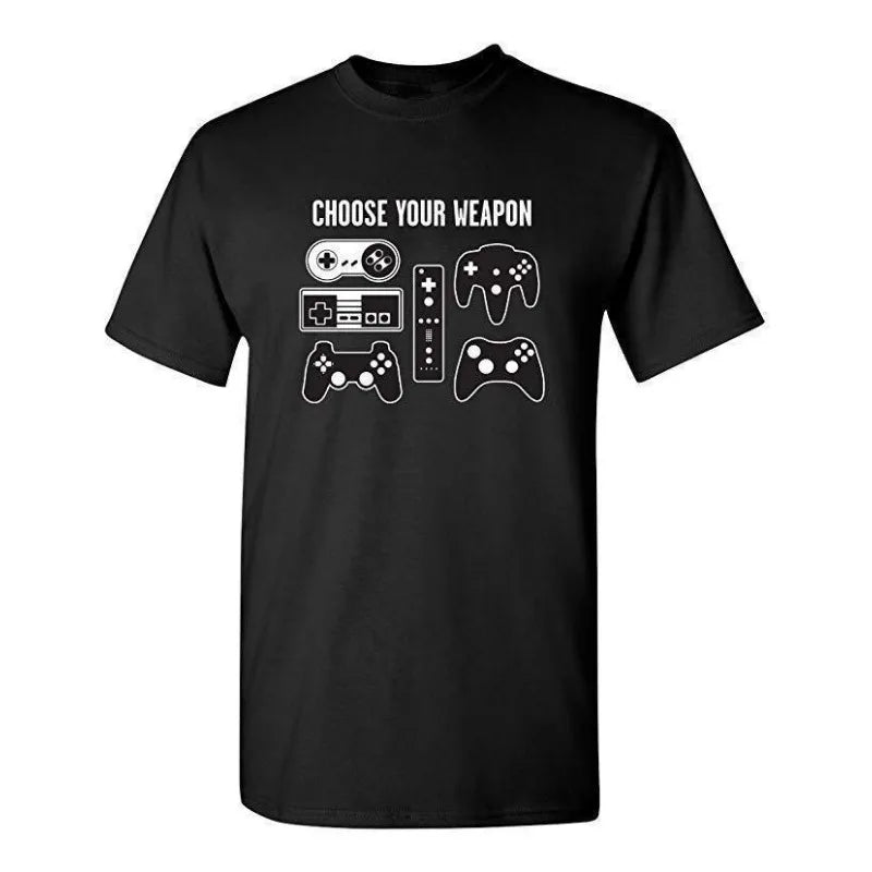 Cotton  100% European-style Men CHOOSE YOUR WEAPON Letter-game Printed Short-sleeved T-shirt Graphic T Shirts  Streetwear
