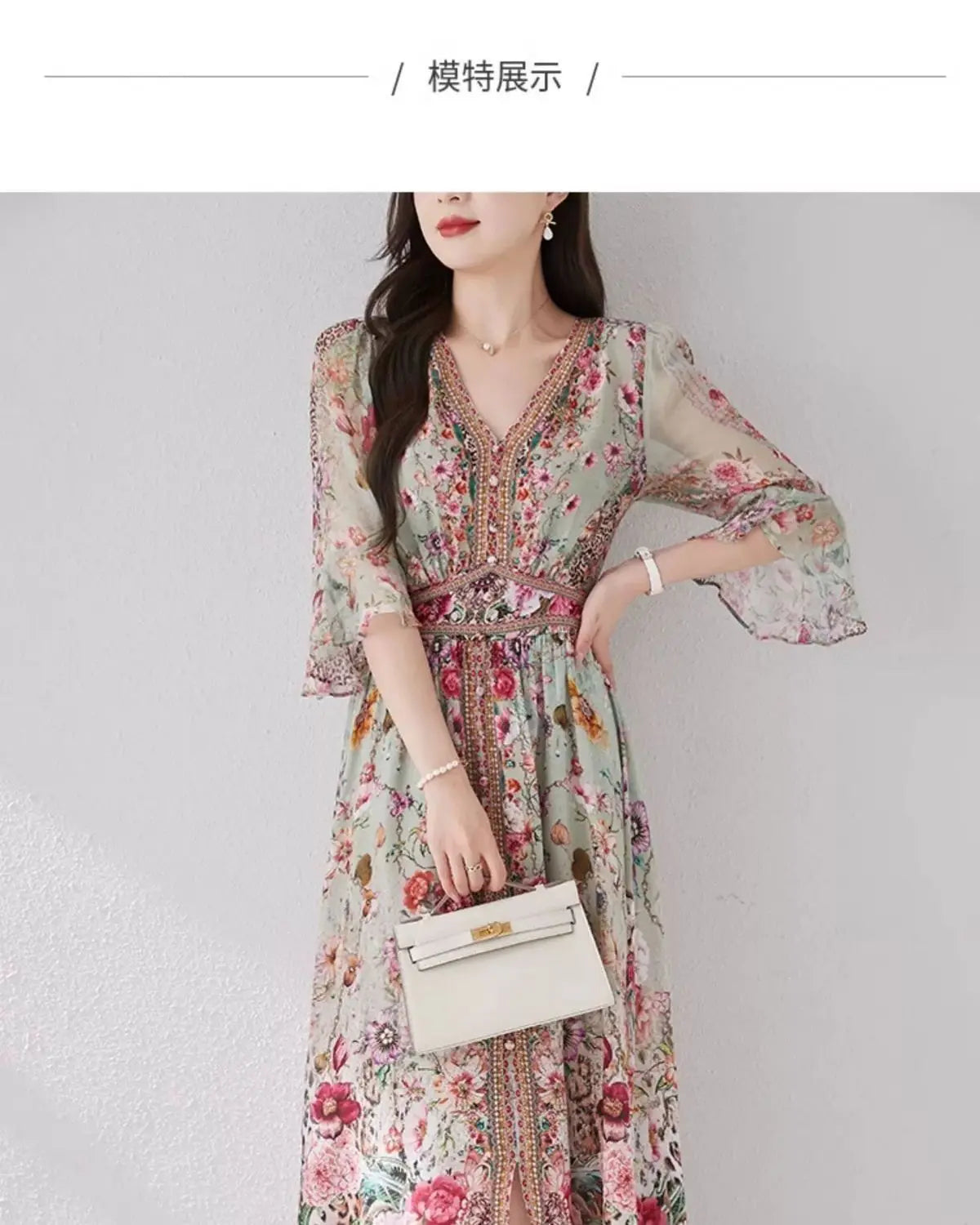 Green Silk Dress for Women in the Summer of 2026 Luxurious High-end Exquisite and Elegant Temperament Mulberry Silk Vacation WLF
