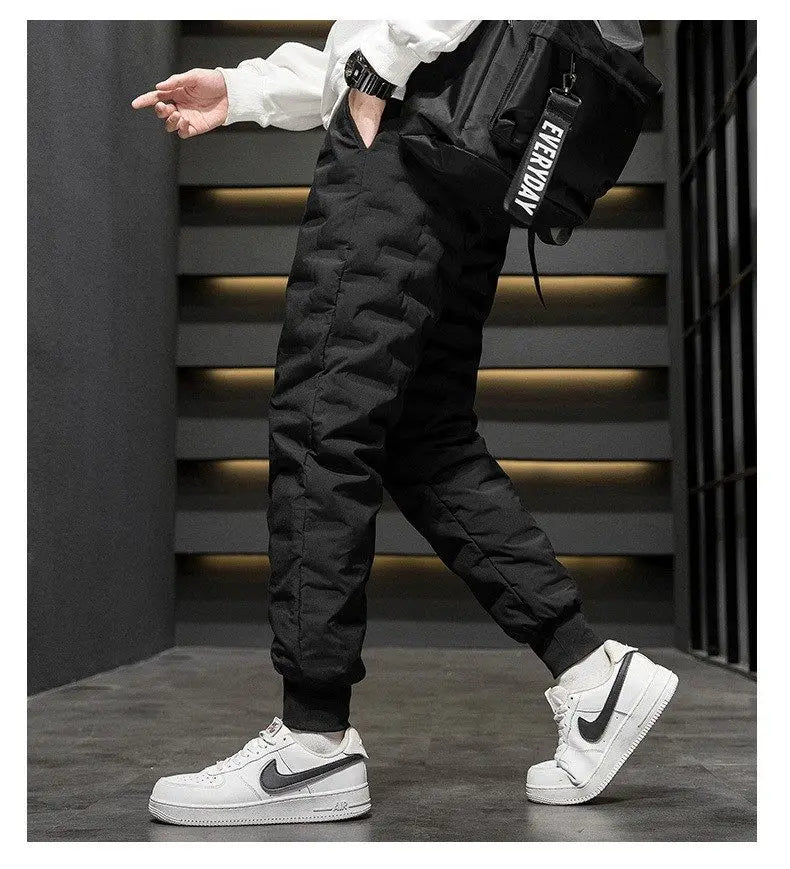 Men's down Pants Winter Outdoor Wear Thickened Large Size High Waist Warm Cold Proof Windproof Cotton Pants Harlan Style