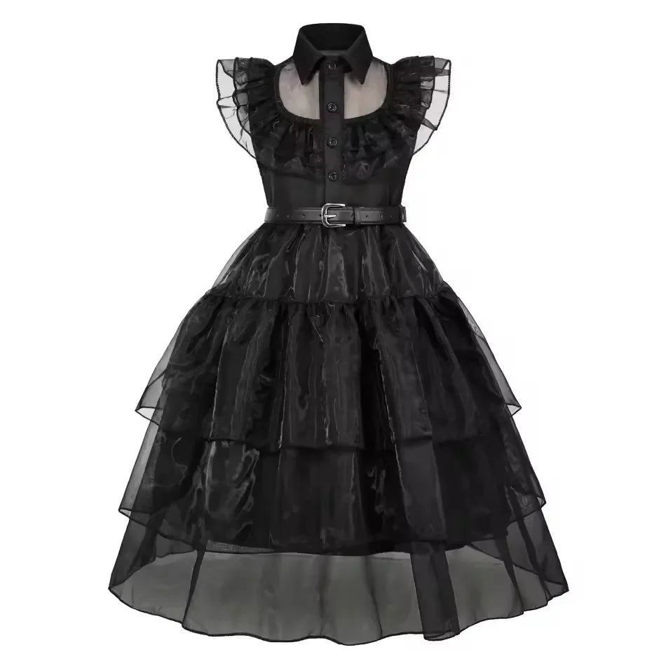 Black Dress Girls TV Series Role Playing Halloween Costume Toddler Adams Weirdo Family Cosplay Apparel