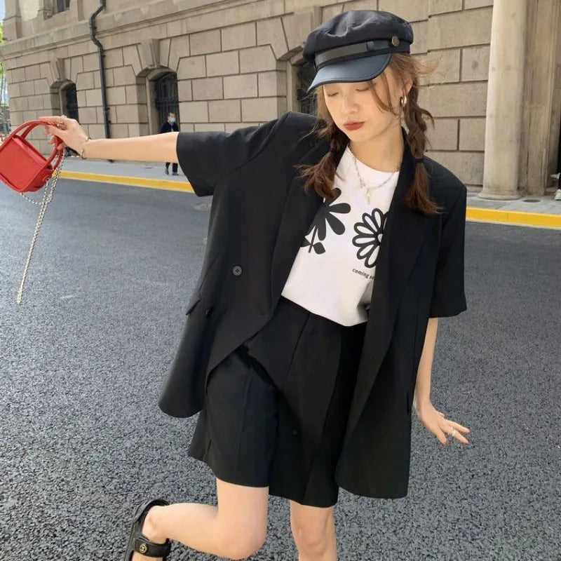 Pant Suits 2025 Spring and Summer Thin Casual Loose Short Sleeved Suit Jacket Women Suit Two-piece Set