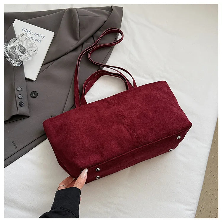 Large Capacity Tote Women Bag Retro Faux Suede Shoulder Bag Quitting Designer Bags for Women Handbag Commuting Shopper Purses