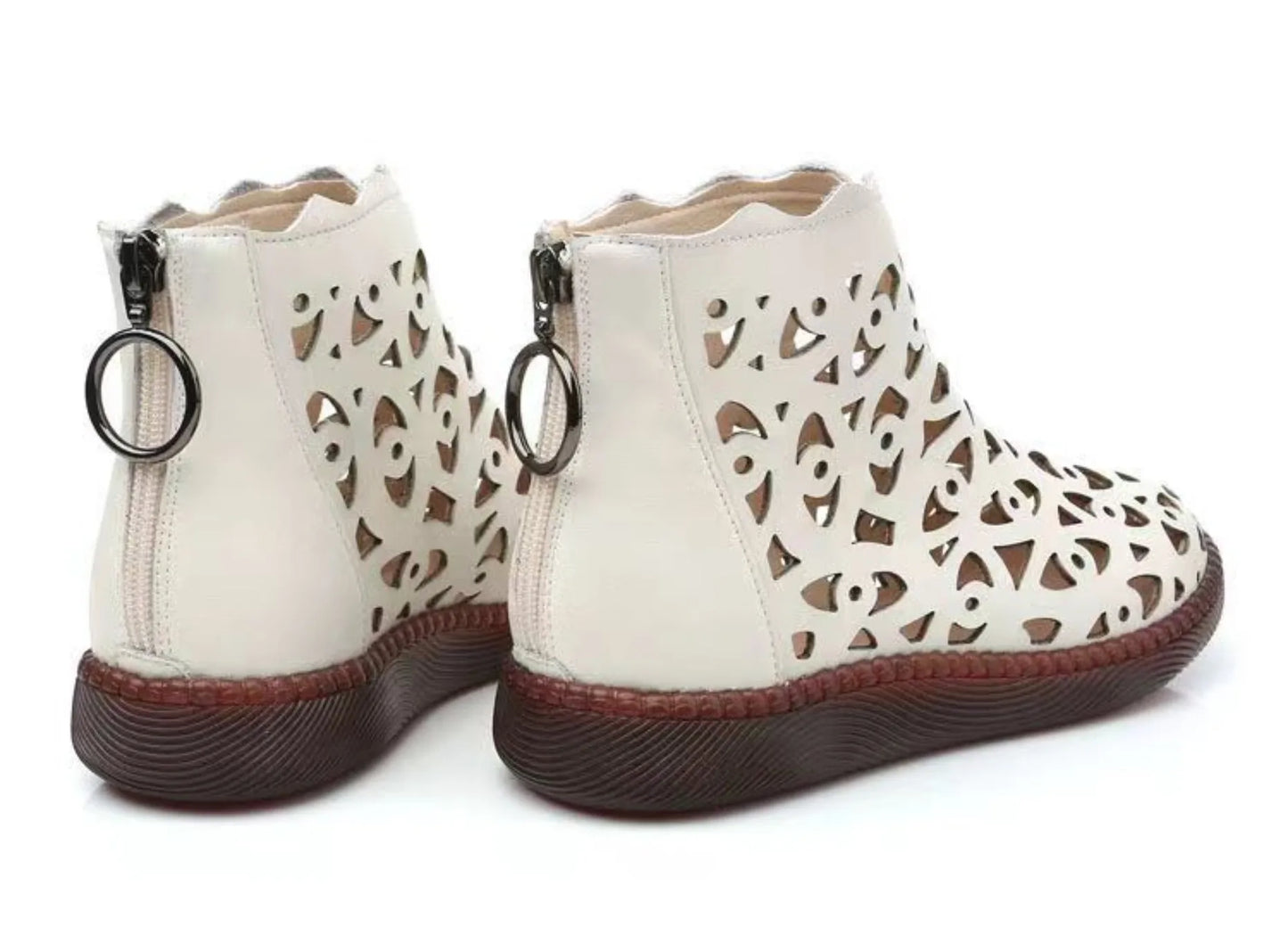 Women's Flat-bottomed Booties 2025 Spring and Autumn New Fashion Hollow Breathable Soft and Comfortable Leisure Cool Boots.