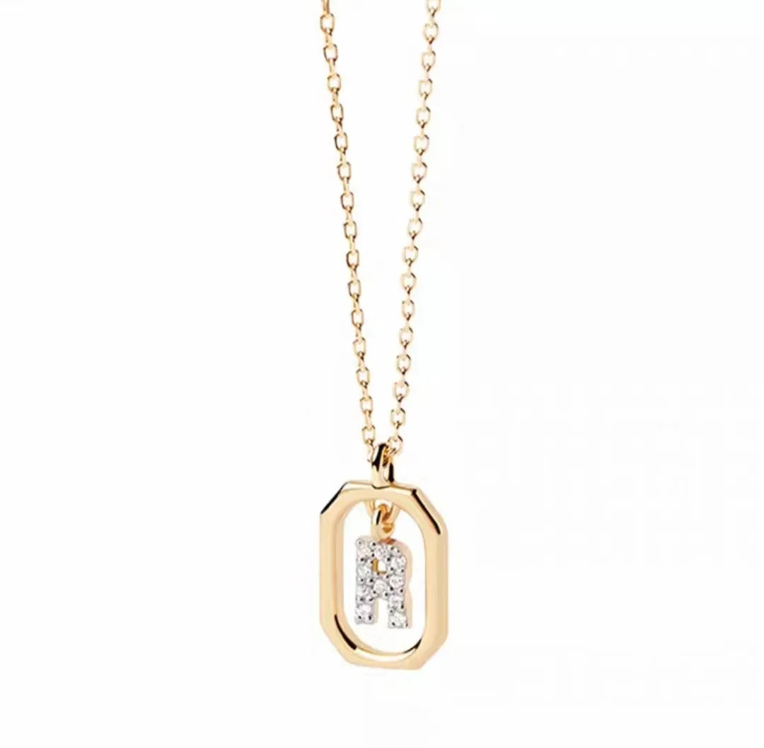 925 Sterling Silver Letter Necklace with 26 English Letter Zircon Pendant Geometric Design Personalized Necklace Luxury Jewelry