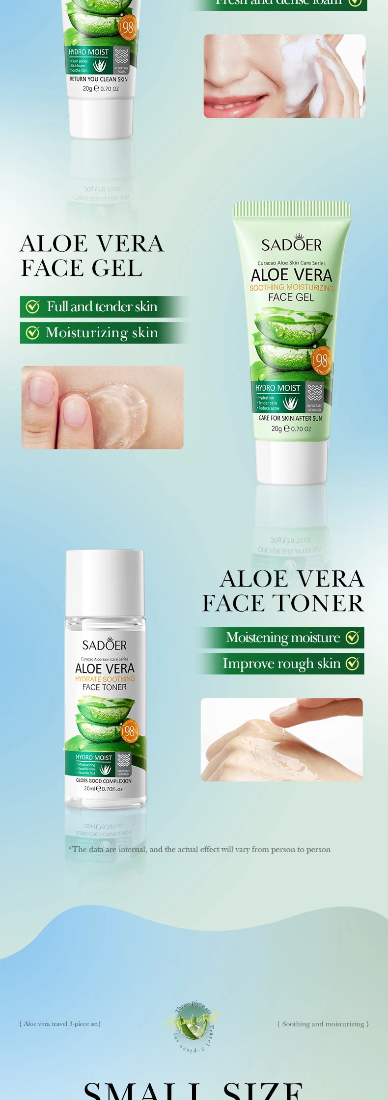 Facial Skin Care Set Moisturizing Facial Cleanser Refreshing Facial Cleanser firming Aloe Vera Face Gel Rejuvenate Skin Lighten