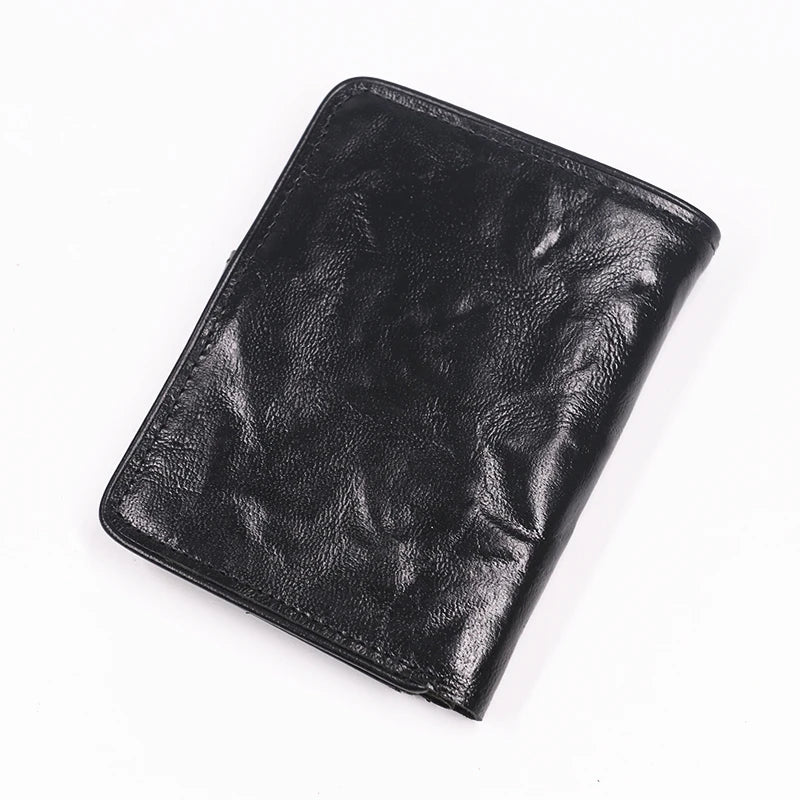 Genuine Leather Wallet For Men Vintage Real Cowhide Wrinkled Short Bifold Slim Thin Hasp Men's Wallets Purse Credit Card Holder