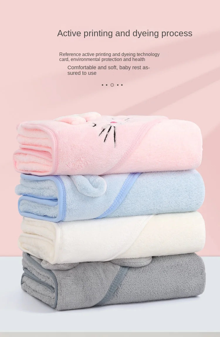 Baby Bath Towel Children's Bathrobe Newborn Baby Cartoon Blanket Super Soft Absorbent Hooded Hug Quilt80x80cm