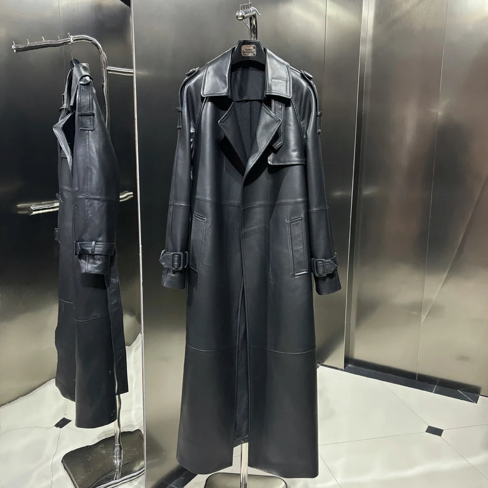 Trench Coat for Ladies Real Sheepskin Coat Genuine Sheep Leather Long Windbreak Autumn Outwear 2024