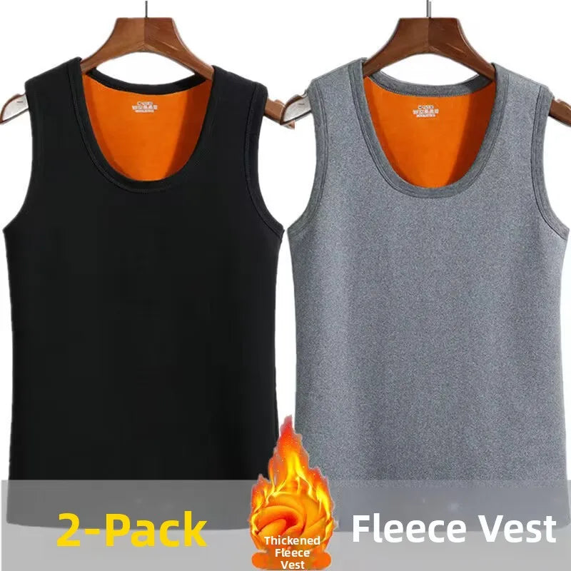 Men's Thermal Fce Lined Thiened Vest Warmth Inner Wear Slim Fit Anti-Cold Home Clothes Single Layer Knitted Fabric round...