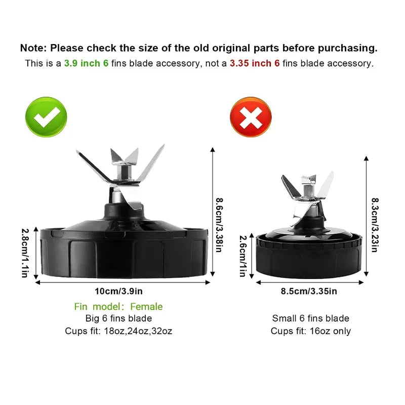 Replacement Parts Ninja Bottom Blade 6 Fins Female for Nutri Ninja Auto iQ BL480 BL480D BL482 BL456 BL660 BL663 BL770 Blenders