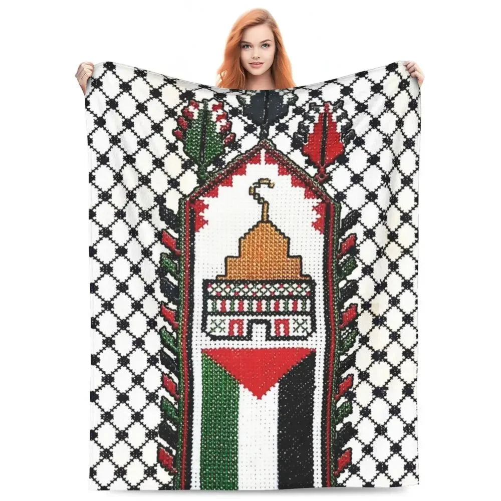 Palestine Flag Blankets Palestinian Map Traditional Tatreez Embroidery Camping Flannel Throw Blanket Warm Soft Bed Bedspread