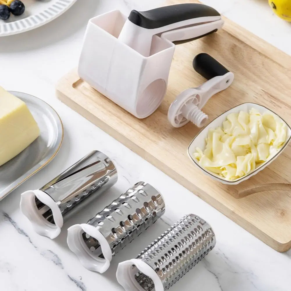 3-in-1 Hand-Cranked Cheese Grater Rotary Multi-functional Parmesan Cheese Shredder Handheld Stainless Steel Drum