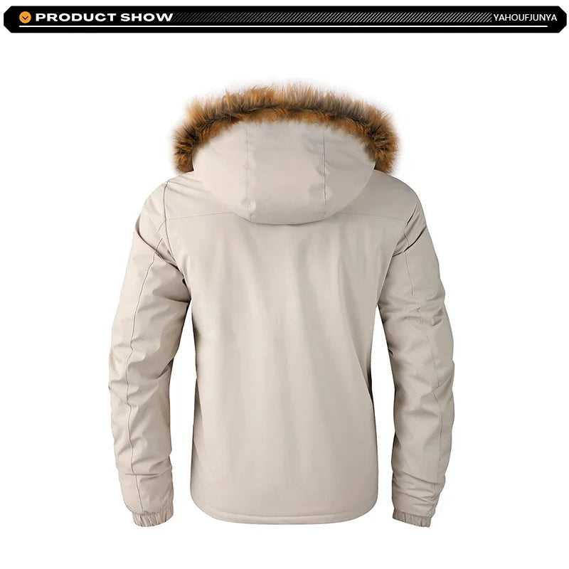 2026Winter Men Outwear Fleece Warm Removable Hooded Hiking Jacket Men Outdoor Windproof Casual Fashion Jacket Coat Male Clothing