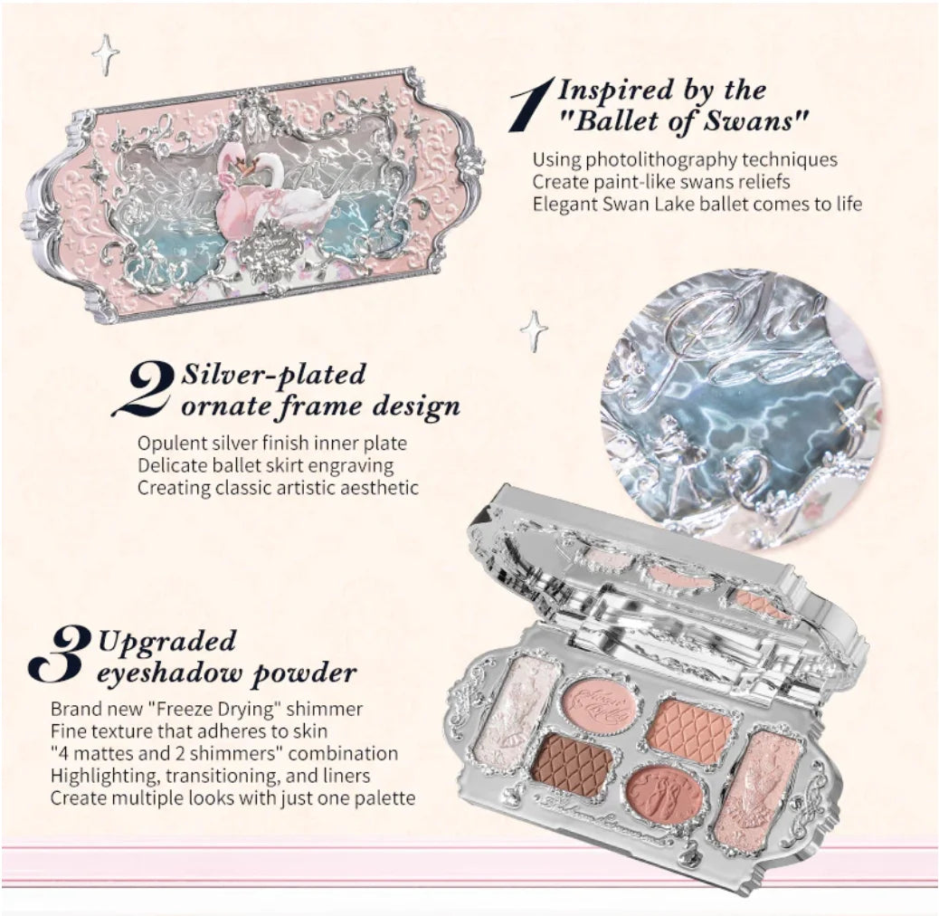 Flower Knows Swan Ballet Series 6 Color Eyeshadow Palette Long-lasting Effect Silky Powder Matte Chameleon Eye Makeup Cosmetics