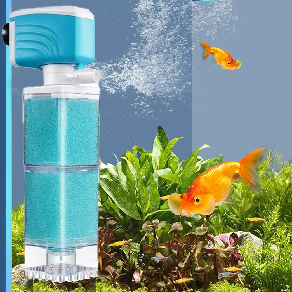 Automatic Aquarium Filter System 4W/220V Fish Tank Built-in Filter Oxygenated Water Circulation Anti Backflow Water Pump-US Plug