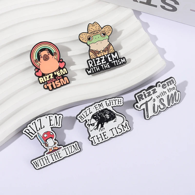 Autism Quote Rizz 'em with The Tism Enamel Pins Creative Frog Brooches Lapel Badge Accessories Animal Jewelry Gift for Friends