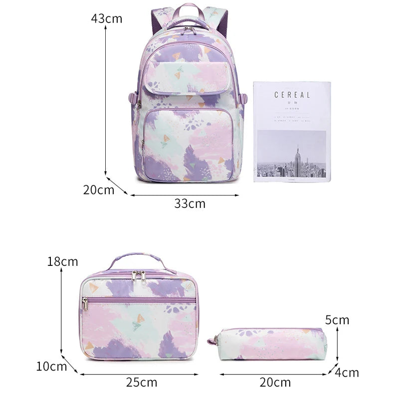 School Bags for Girls Set Waterproof Girls' School Backpack Pencil Cases Lunchbox Aesthetic Class Bags Designer Luxury Back Pack