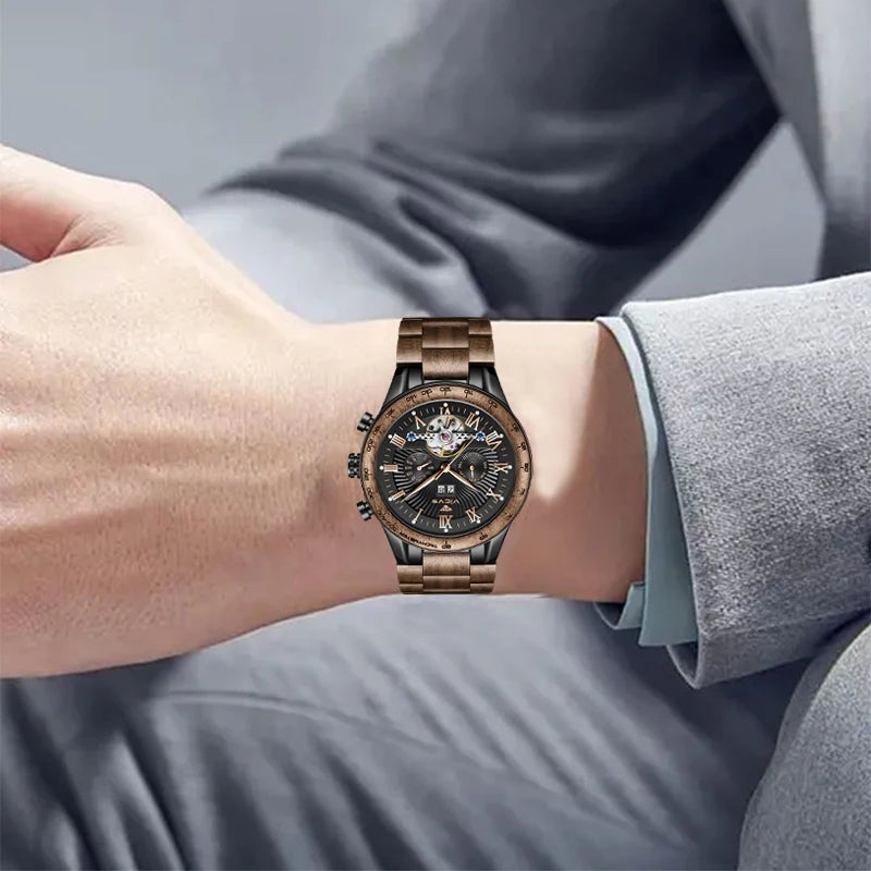 VICVS Walnut Men's Mechanical Watch for Him, Wooden Watches, Best Man Watches, Boyfriend Gifts, Dad Gifts Mechanical Watches