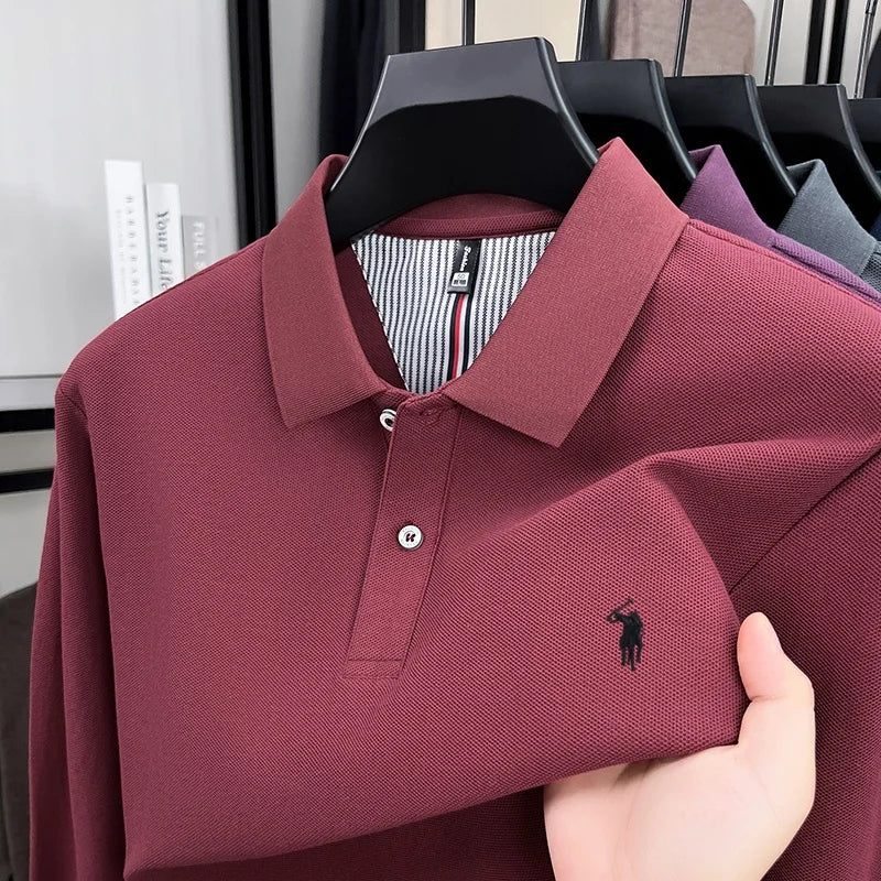 100% Pure Cotton Men's High-Quality Long Sleeve Polo Shirt Autumn New Fashion Brand Design Embroidered T-shirt Sports Casual Top