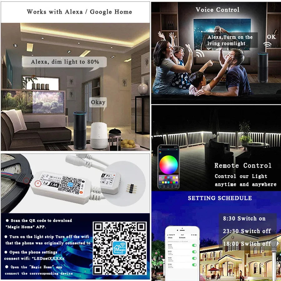 LED Strip Lights RGBW RGB 5050 Led Light 60LEDs/m Wifi Alexa Control Waterproof Flexible Ribbon Lamp Tape Luces Led Room Decor