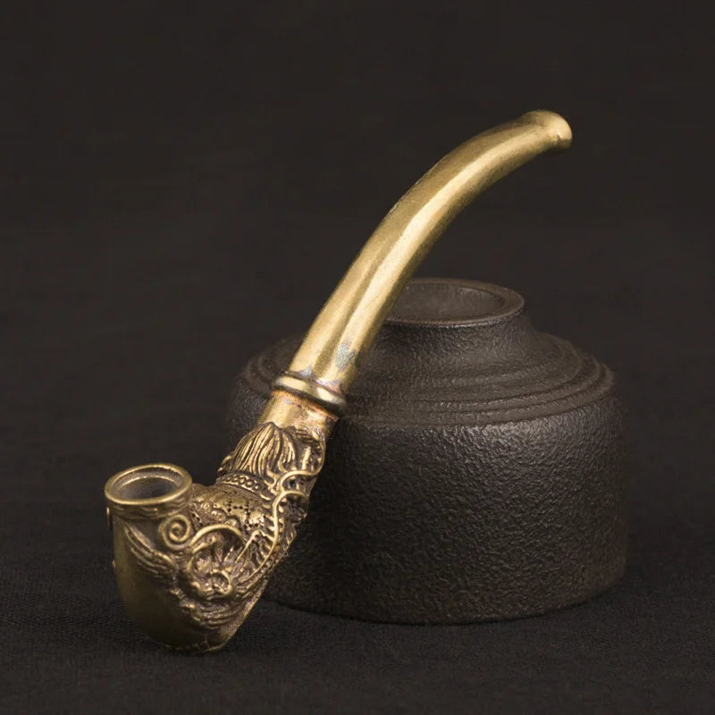 Vintage Copper Dragon Pattern Curved Smoking Pipe Accessories Chinese Traditional Pure Copper Cigarette Holder Series