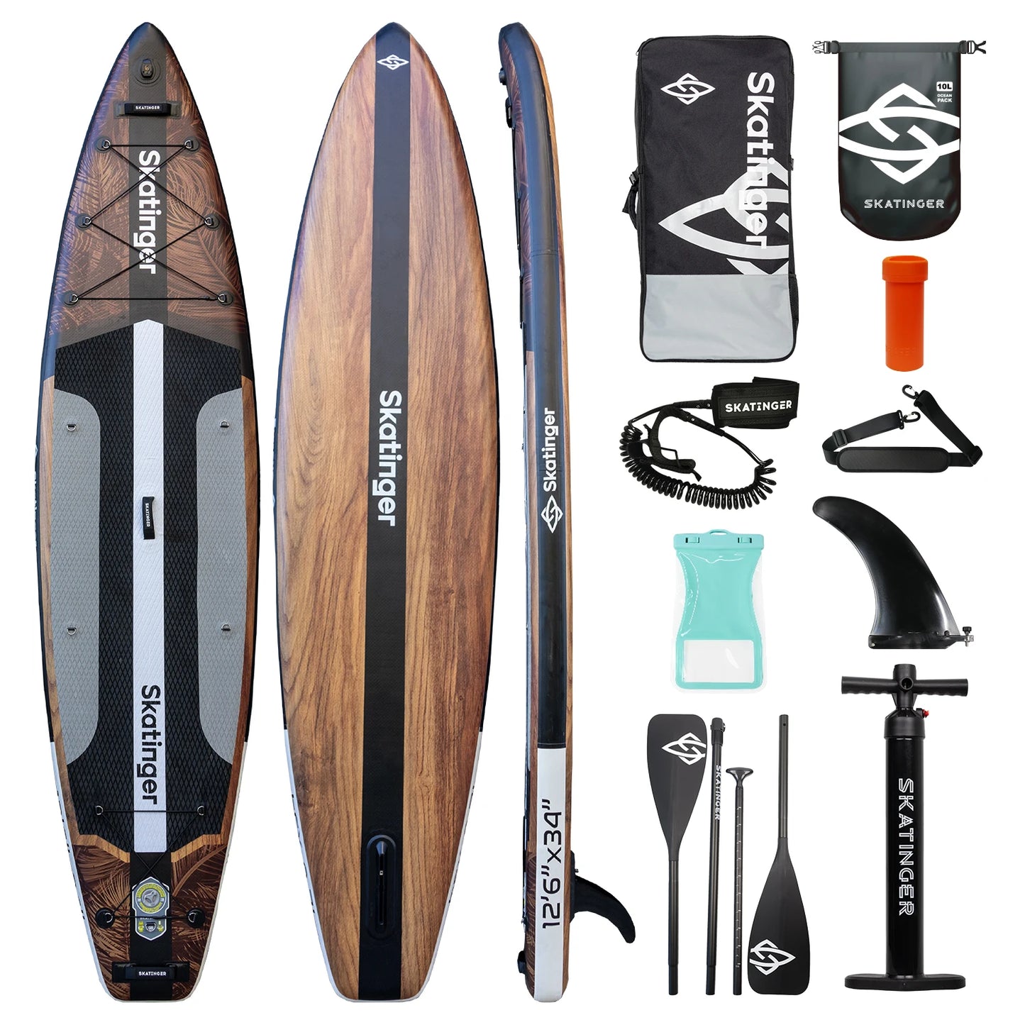 SKATINGER 12'6''x34''x6'' Inflatable Paddle Board for Adults Waterproof Standing Style SUP Board with Accessories for Aquatic