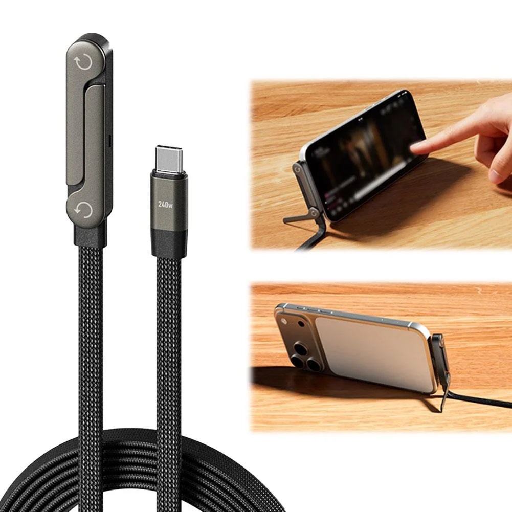 240W Stand Charging Cable, 2-in-1 with Phone Holder for Gaming/Videos, Compatible with iPhone 15-17 & Huawei