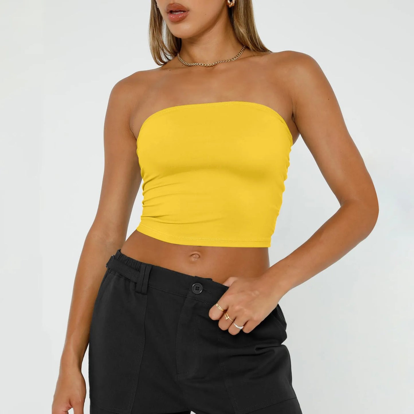 Women's Sexy Fashiopn Tube Tops Strapless Crop Tops Basic Backless Sleeveless Bandeau Cute Summer Outfits Sexy Solid Tops