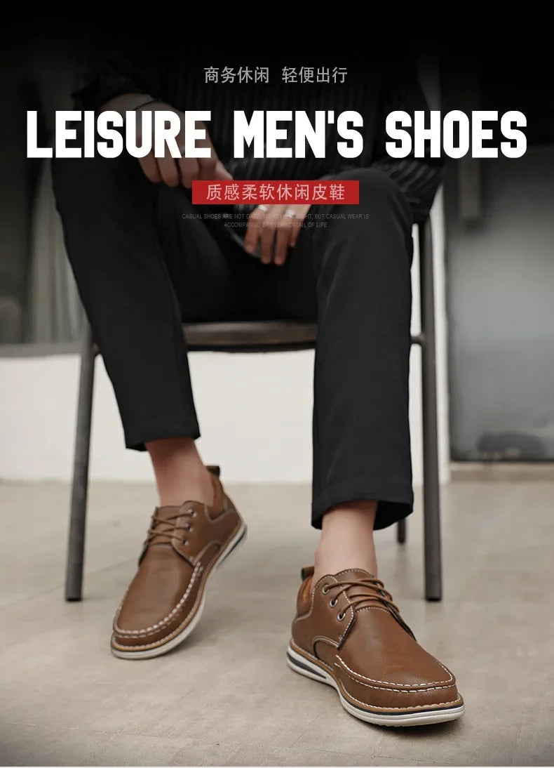 Men Genuine Leather Casual Shoes Fashion Business Leisure Shoes Lace-up Loafers