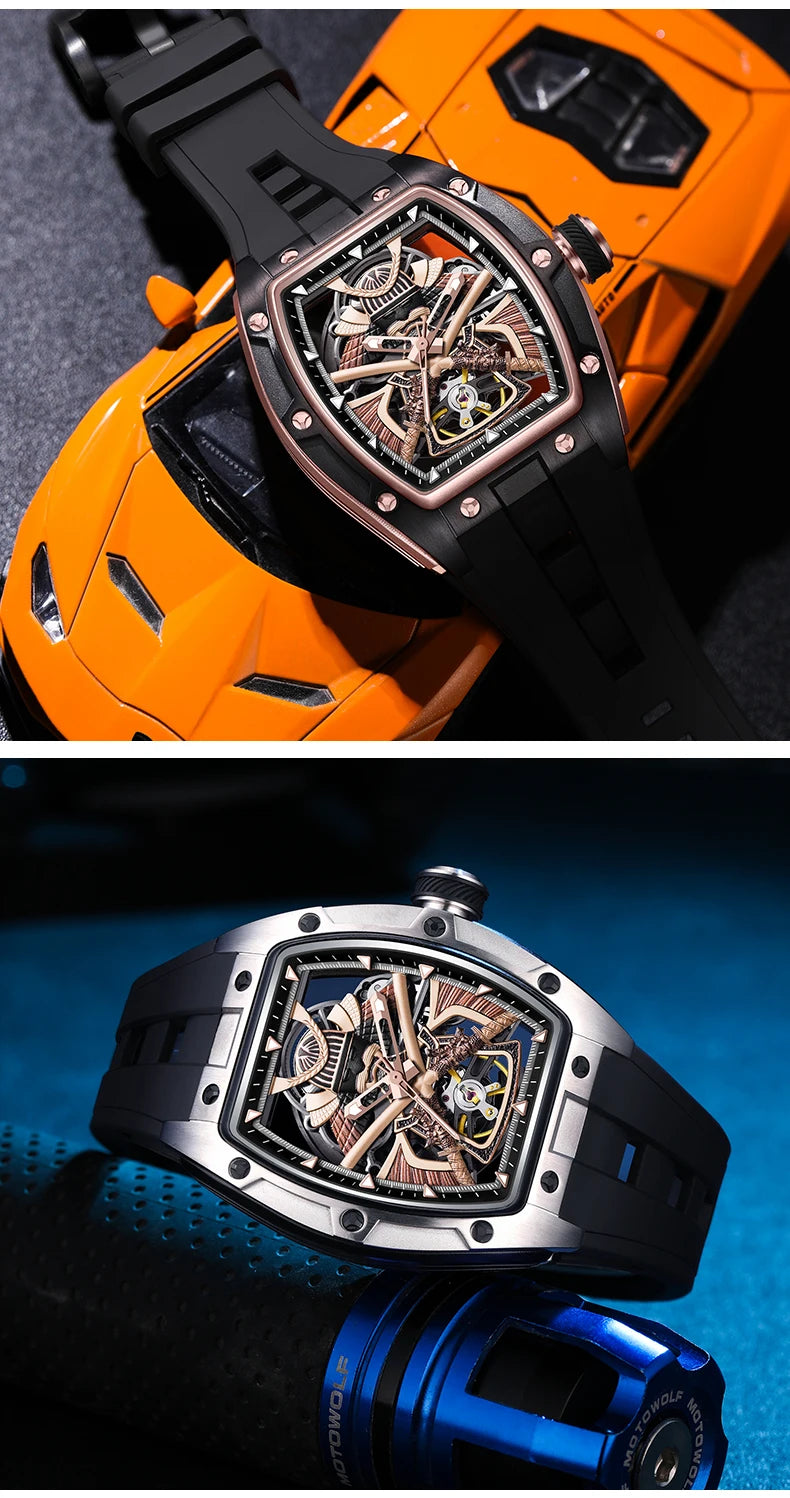 Automatic Movement Mechanical Watches for Men Fashion Black-warrior Hollow High Quality Waterproof Mens Watch Reloj Hombre